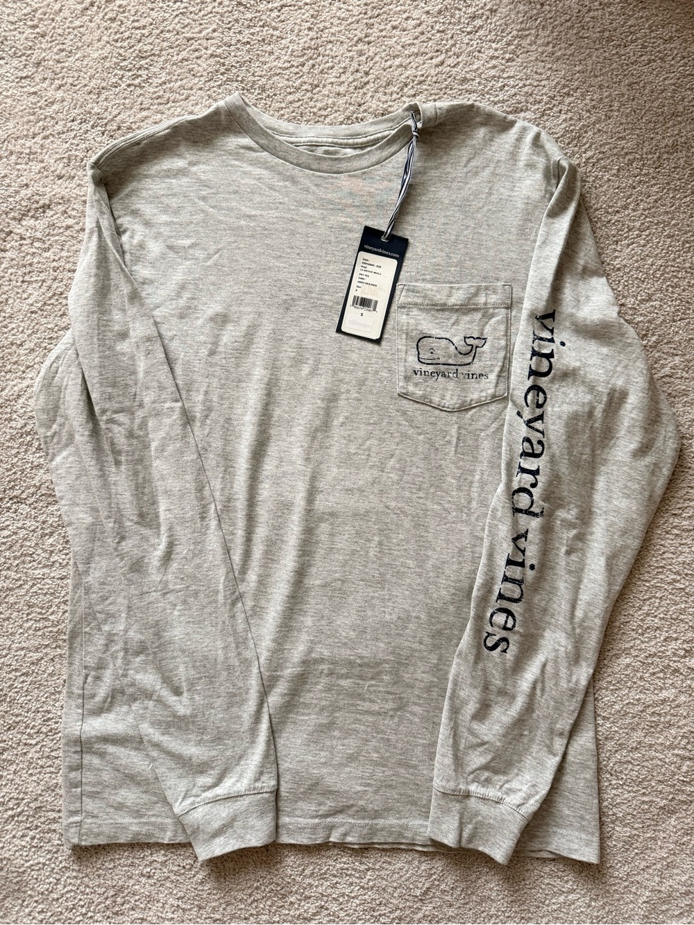 Vineyard Vines Light Heather Gray Long-Sleeve Pocket Tee with Sleeve Logo